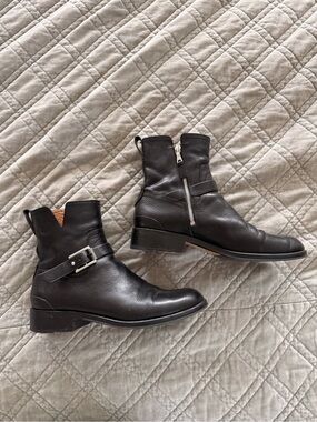 rag & bone | Black Leather Zip & Buckle Moto Ankle Boots
